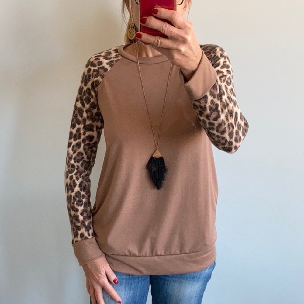 Leopard Print & Tan Long Sleeve Top - Picture 2 of 6